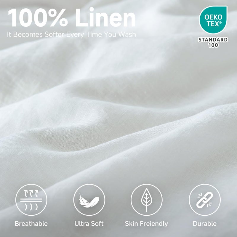 Simple&Opulence 100% Linen Fitted Sheet Twin(1 Piece), 14 Inch Deep Pocket Mattress Cover Natural French Flax Stone Washed Farmhouse Soft Breathable Bottom Sheets-White - Image 1